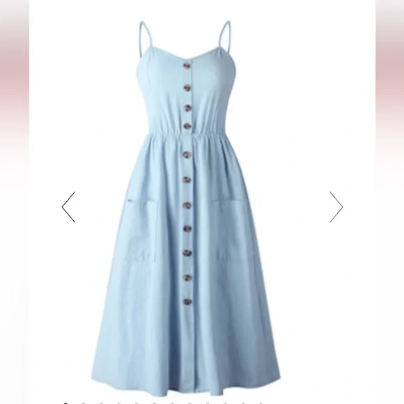 NWOT. Blue cotton summer midi dress. Not worn. Two pockets. Spaghetti straps - Picture 3 of 11